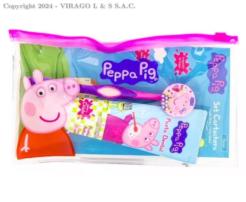 SET CEPILLO. PASTA 50GR Y CARTUCHERA NIÑA PEPPA PIG O HELLO KITTY