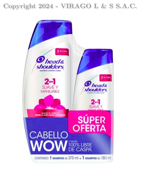 SHAMPOO H&S 2 EN 1 SUAVE Y MANEJABLE 375ML + SH 180ML